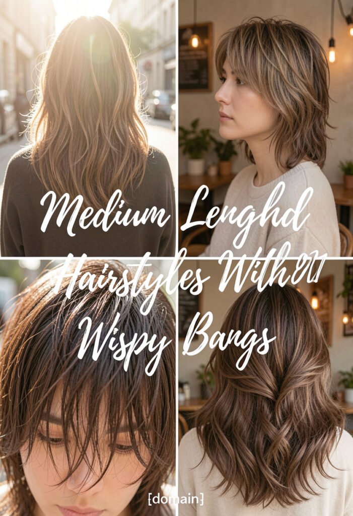 Medium Length Hairstyles With Wispy Bangs (Real Examples)
