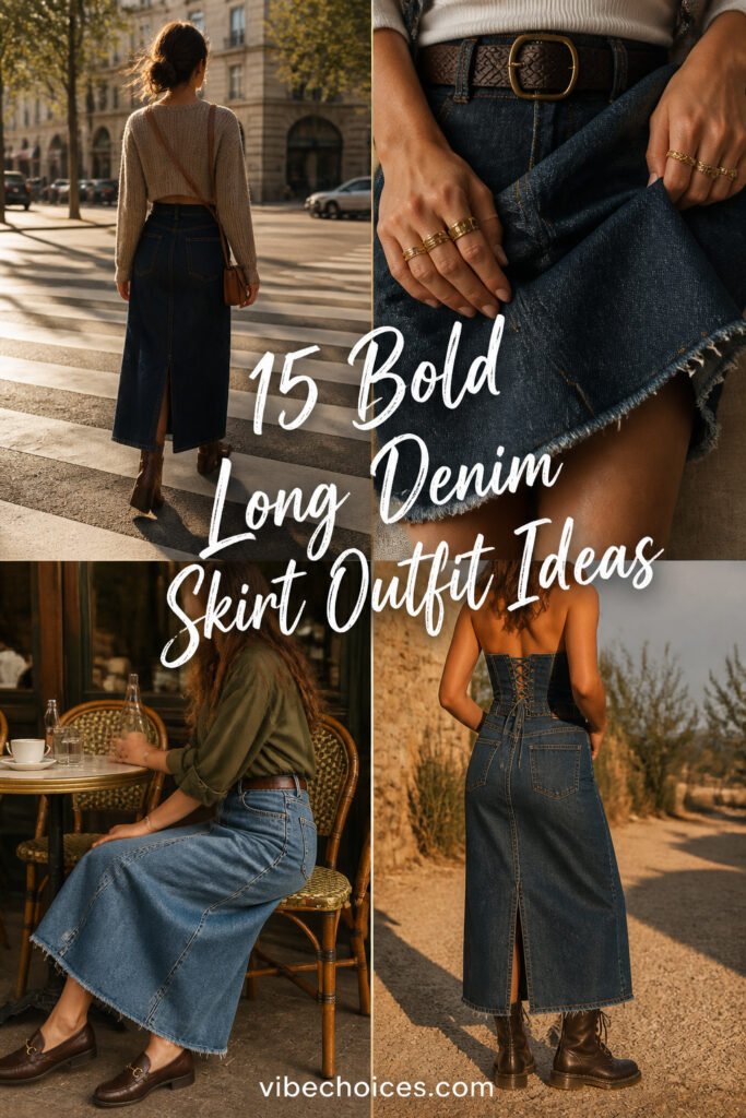15 Bold Long Denim Skirt Outfit Ideas
