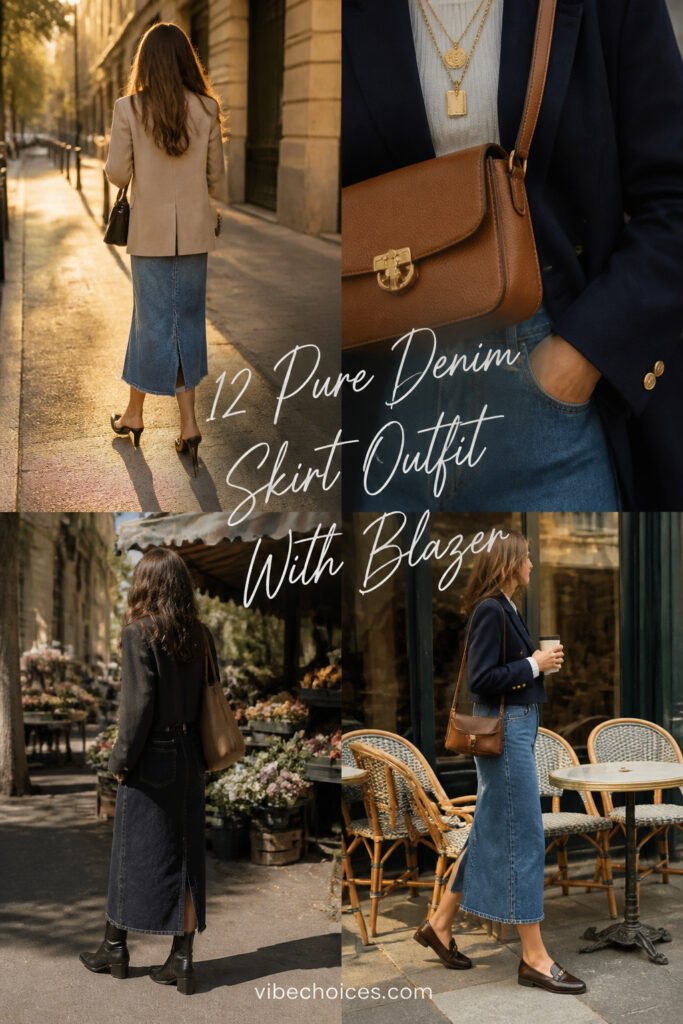 12 Pure Denim Skirt Outfit With Blazer